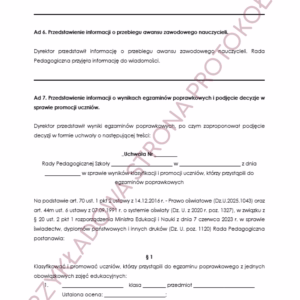 Protokół z sierpniowej rady pedagogicznej z UCHWAŁAMI – gotowy wzór do uzupełnienia